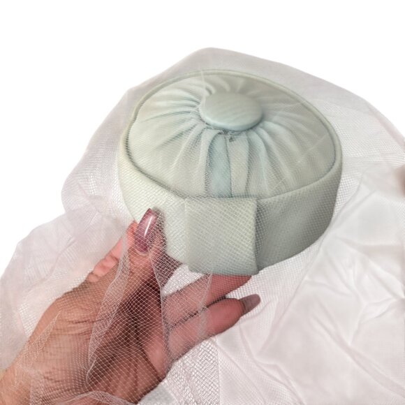 Vintage Light Blue Pillbox Hat With Veil - Picture 7 of 7